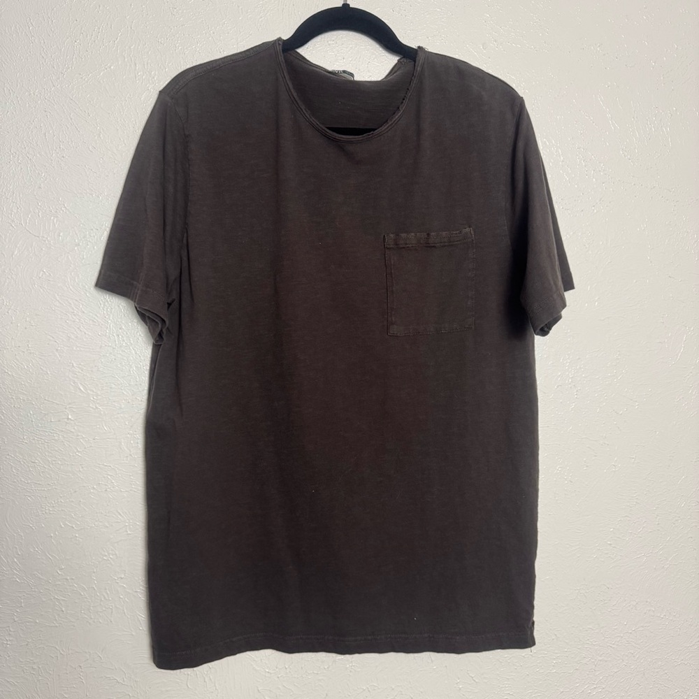 Zara‎ Brown Short Sleeve Raw Roughed Up Hems Cotton Tee